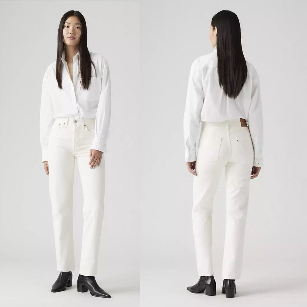 Levi's Wedgie Straight Ankle Jeans Off White Sz 26 Americana Heritage Chic Vibe - Picture 9 of 10